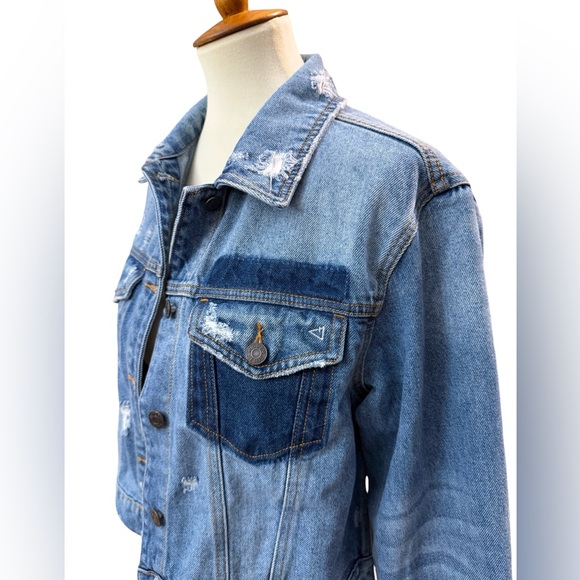 Hidden Jeans Cropped Denim Jacket Small Distressed Blue Trucker Cotton - Picture 3 of 11